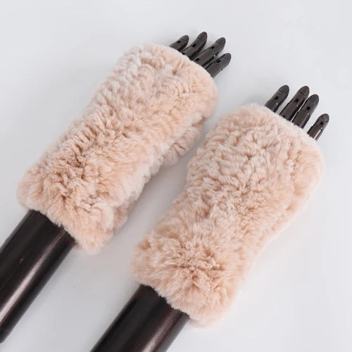 New Style Fashion 100% Genuine Rex Rabbit Fur Lady Gloves Women Winter Keep Warm Real Fur Glove Elastic Knit Outdoor Fur Mittens