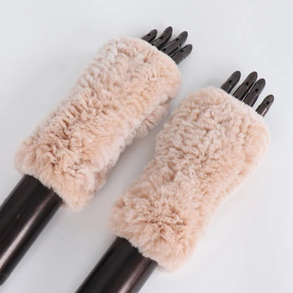New Style Fashion 100% Genuine Rex Rabbit Fur Lady Gloves Women Winter Keep Warm Real Fur Glove Elastic Knit Outdoor Fur Mittens