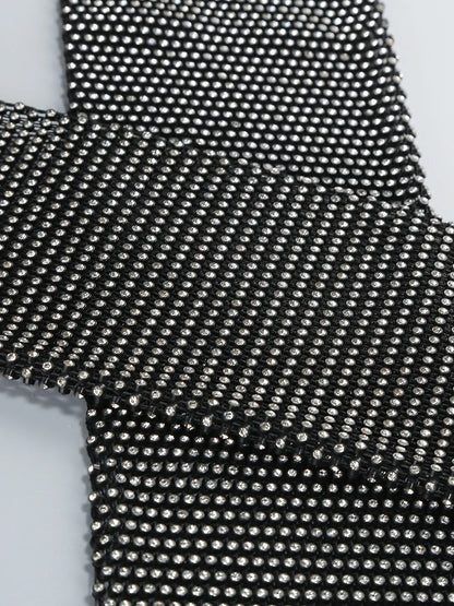Sexy V Neck Long Sleeve Blazer With Rhinestone Sleeve Women Black Diamond Patchwork Slim Jacket Evening Party Club Cocktail Coat