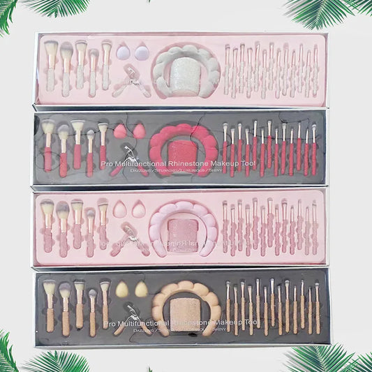 Glitz and Glam Brush Set 23pcs Bundle RHINESTONE Glam Brush Set Bling Makeup Brushes Diamond Makeup Brush Storage Bucket withbox