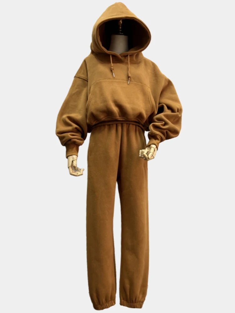 Casual New Fashion Hoodies Suit Women Winter Spring Solid Tracksuit Two Pieces Set Sports Pullover Sweatpants Sweatshirt Mujer