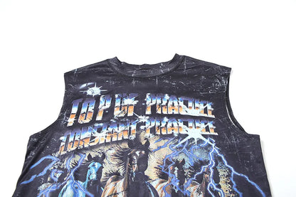 HLJ&GG Black Fashion Graphic Printing Loose T Shirts Women Round Neck Sleeveless Tops Summer New Female Hip Hop Streetwear 2025
