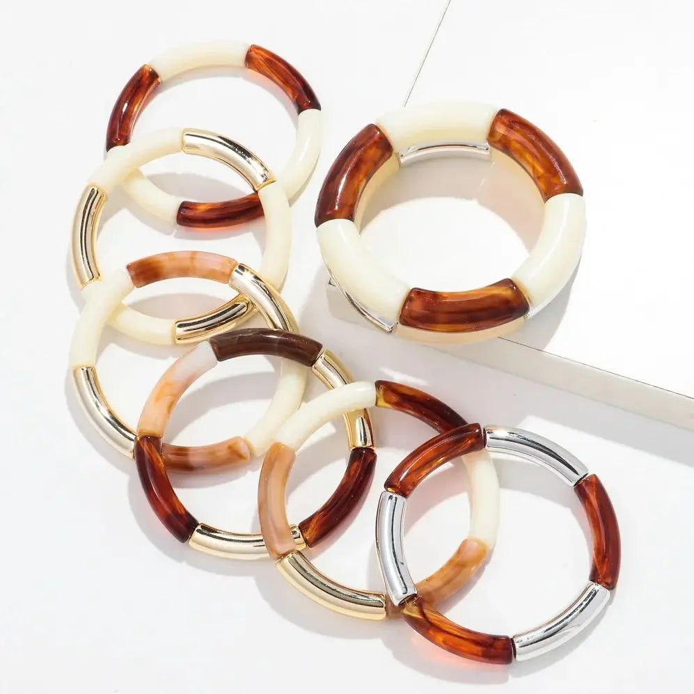 Bohomia New Acrylic Chunky Bamboo Stackable Bracelet for Women Boho Elastic Colorful Tube Beads Braceletes 2025 Fashion Jewelry
