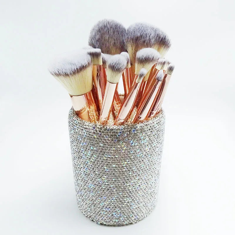 Glitz and Glam Brush Set 23pcs Bundle RHINESTONE Glam Brush Set Bling Makeup Brushes Diamond Makeup Brush Storage Bucket withbox
