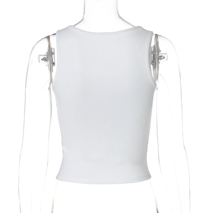 Dulzura Ribbed Sleeveless Water Droplets Diamond Decorated Tank Sexy Casual Bodycon Top Party Club Streetwear Spring Summer