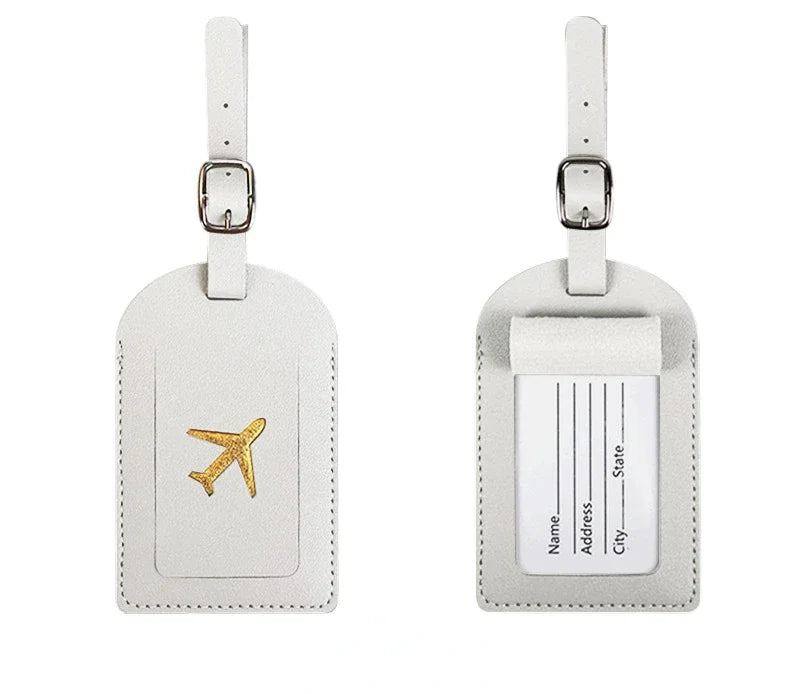 Men Women PU Leather Cute Luggage Tag Suitcase Address Label Baggage Boarding Bag Tag Name ID Address Holder Travel Accessorie