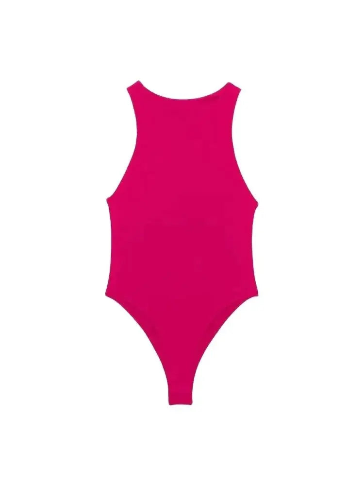 TRZA Women Fashion With Halter Neck Skinny Bodysuit Sexy Sleeveless Snap-button Female Playsuits Mujer