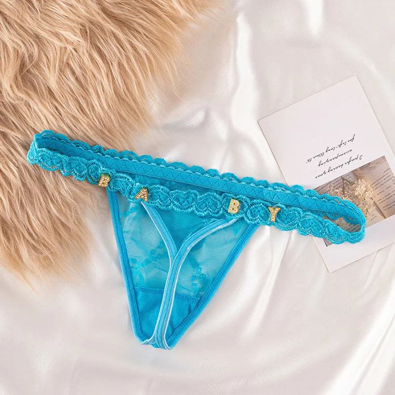 Custom Thong Panties with Name DIY Letter Waist Chain Body Jewelry Women Sexy Lace Bikini G-String Girl Christmas Cheeky Gift