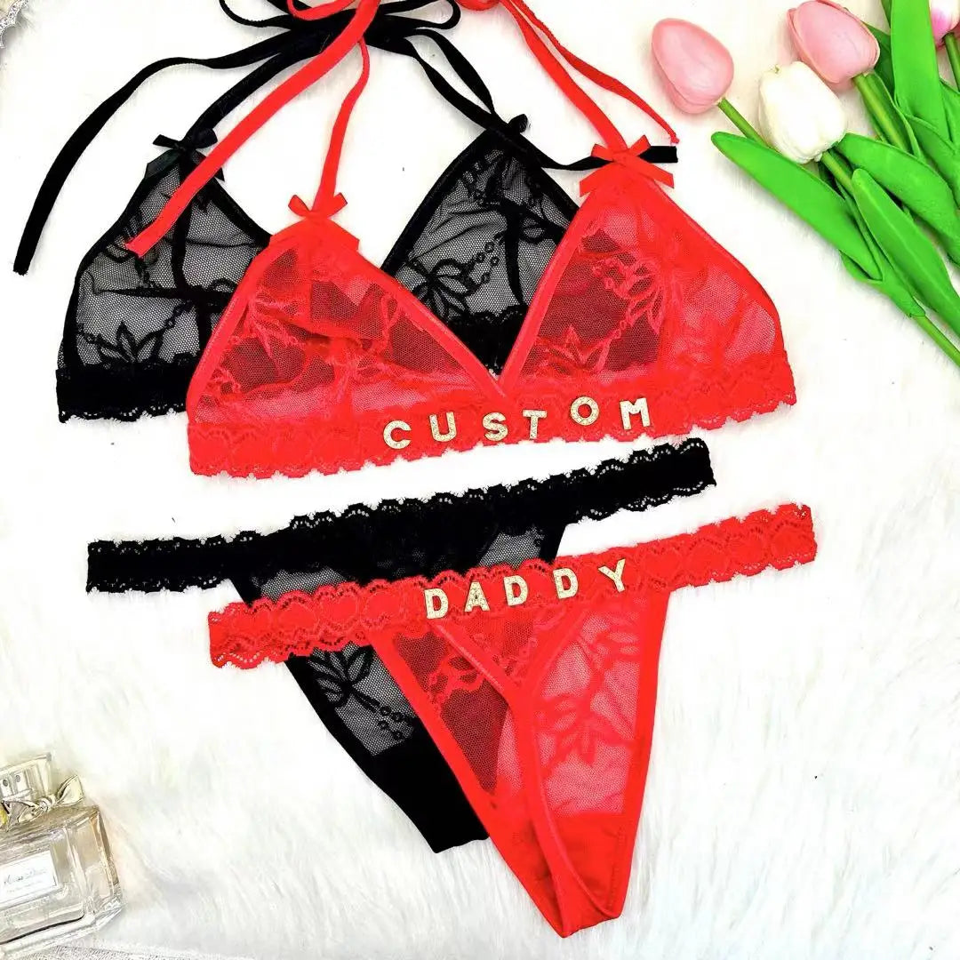 Custom thongs Name Personalized Panties Underwear Lingerie Bra Set Women Rhinestone Customize Thong Anniversary Birthday Gift