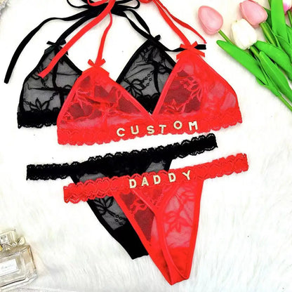 Custom thongs Name Personalized Panties Underwear Lingerie Bra Set Women Rhinestone Customize Thong Anniversary Birthday Gift