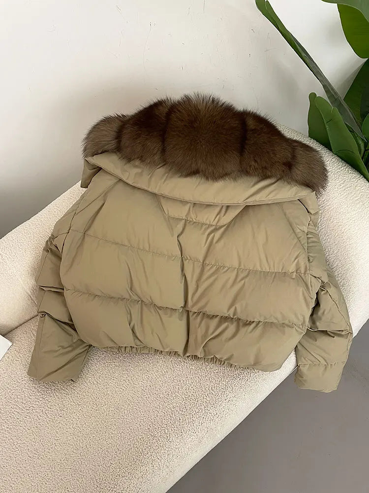 OFTBUY 2025 Big Natural Real Fox Fur Coat Women Autumn Winter Female 90% White Duck Down Jacket Feather Short  Coat Thick Warm