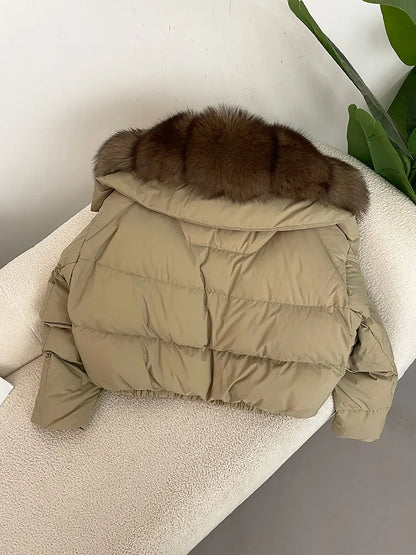 OFTBUY 2025 Big Natural Real Fox Fur Coat Women Autumn Winter Female 90% White Duck Down Jacket Feather Short  Coat Thick Warm