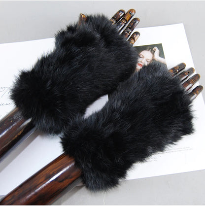 New Arrival Women Knit Fur Mitten Girls 100% Real Genuine Knitted Rex Rabbit Fur Mittens Winter Warm Real Fur Fingerless Gloves