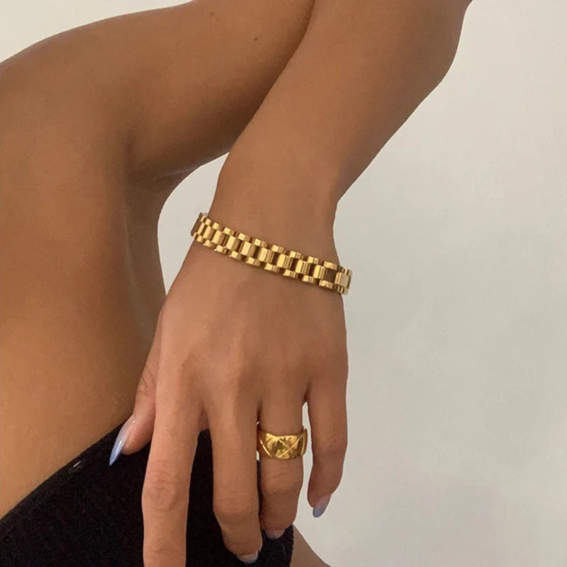 E.B.belle Tarnish Free Stainless Steel Gold Plated Detachable Wristbands Bracelets Bangles For Women Men Gold Wrap Bracelets
