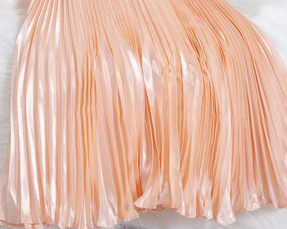 Women's Fashion Pleated Mermaid Long Skirt Korean Style Casual High Waist Satin Flowy Skirts Shiny 19 Colors 2024 Spring SK500
