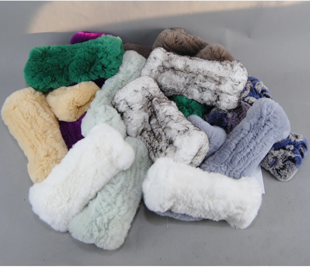 New Arrival Women Knit Fur Mitten Girls 100% Real Genuine Knitted Rex Rabbit Fur Mittens Winter Warm Real Fur Fingerless Gloves
