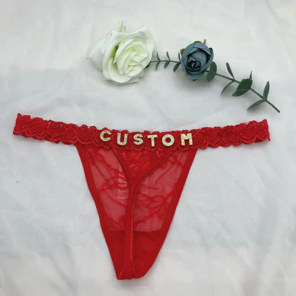 Custom Thong Panties with Name DIY Letter Waist Chain Body Jewelry Women Sexy Lace Bikini G-String Girl Christmas Cheeky Gift
