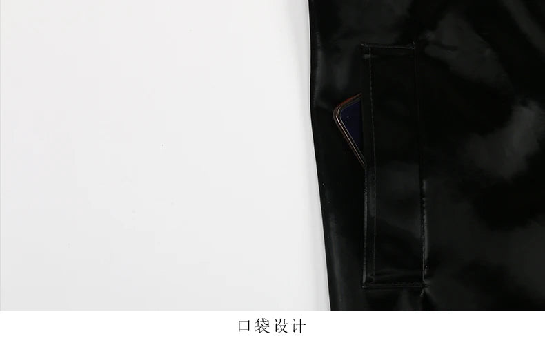 Nerazzurri Autumn Long Cool Black Shiny Glitter Patent Faux Leather Trench Coat for Women Sashes Double Breasted Europe Fashion