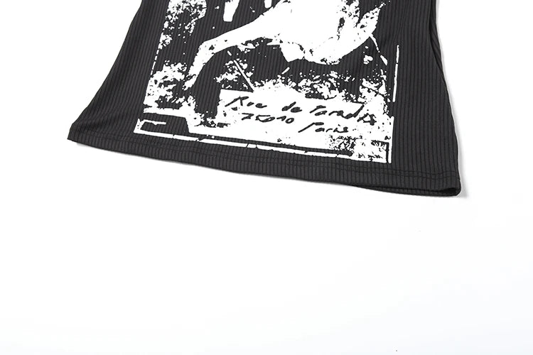 kliou Modern Printed Women Vests Vintage Sexy New Low Neck Ribbed Stretch Lengthen Tank Tops Female Trend Attractive Streetwear