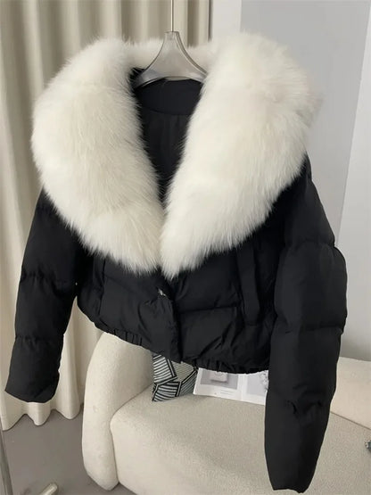 OFTBUY 2025 Big Natural Real Fox Fur Coat Women Autumn Winter Female 90% White Duck Down Jacket Feather Short  Coat Thick Warm
