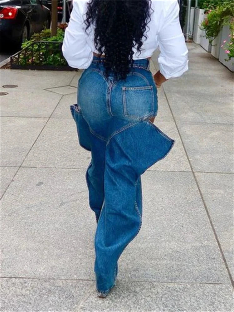 Simenual Fashion Streetwear Bottoms Punk Grunge Blue Hollow Out Loose Denim Pants Casual Y2K Rave Zip Cargo Trousers Indie Jeans