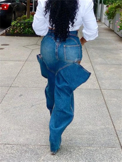 Simenual Fashion Streetwear Bottoms Punk Grunge Blue Hollow Out Loose Denim Pants Casual Y2K Rave Zip Cargo Trousers Indie Jeans
