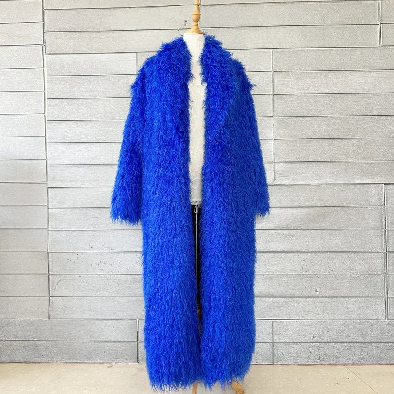 Women Faux Sheep Fur Long Coat Cardigan Thermal Loose Maxi Jackets Plush Coats Female Jacket Autumn Winter Furry Outerwear