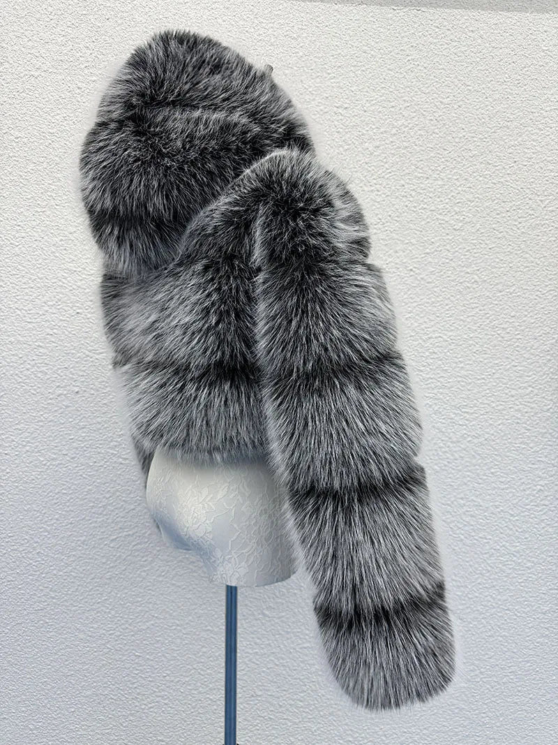 S-6XL Women Coat Autumn Winter Short Hooded Faux Fox Fur Coat Thick Warm Outerwear Fake Fur Woman Jackets Ladies Furry Coats