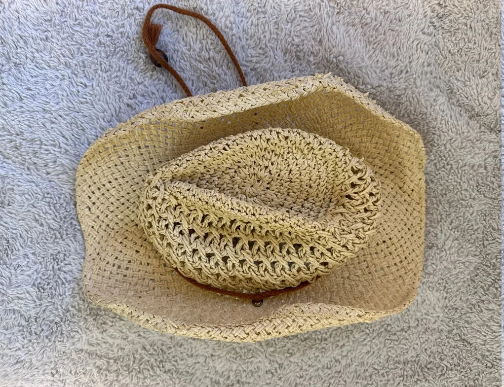 Vintage Western Cowboy Sun Hat Men Women Straw Hat Outdoor Travel  Ethnic Style Gift UV Protection Cap Chapeau Beach Hat