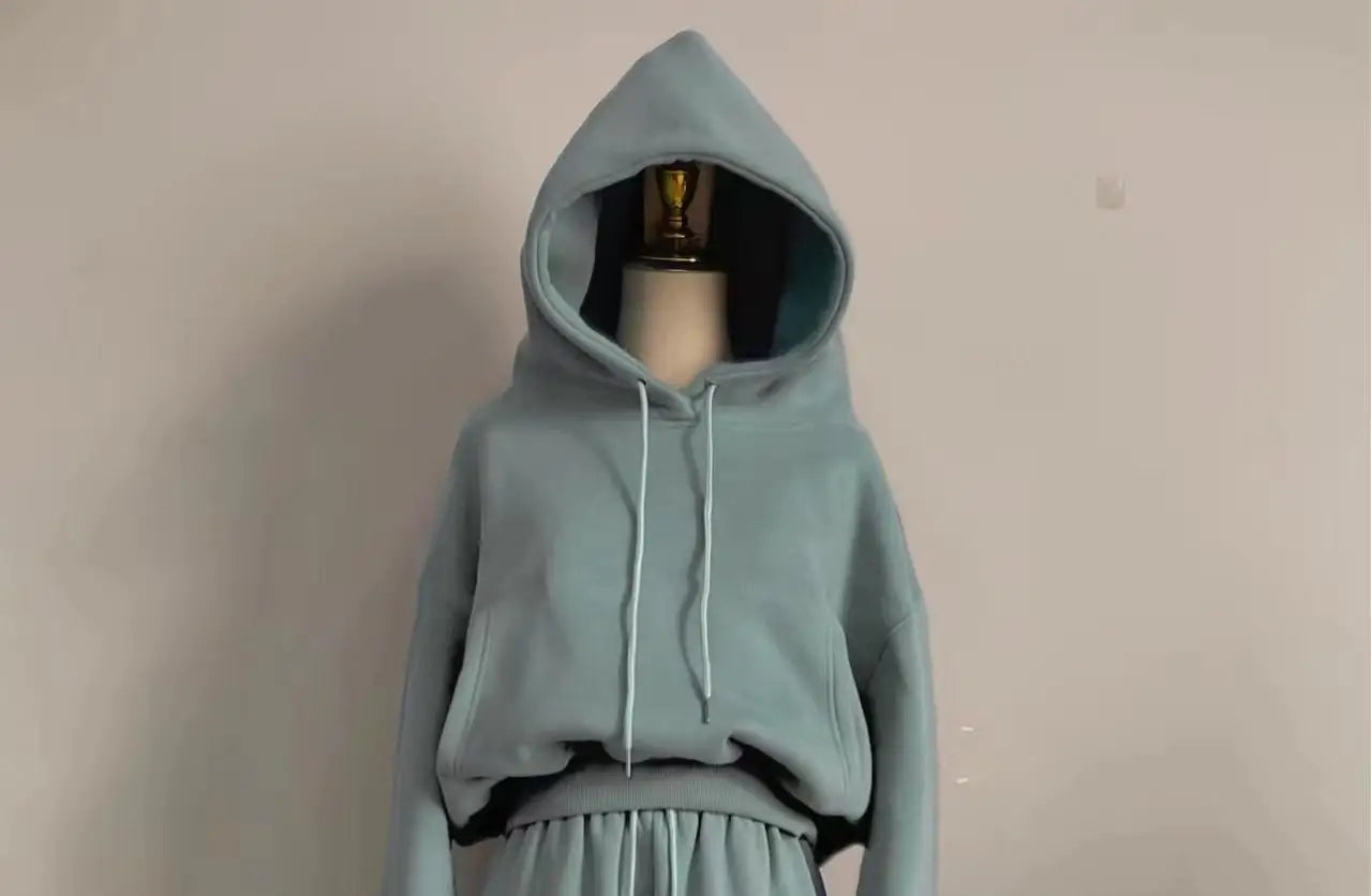 Casual New Fashion Hoodies Suit Women Winter Spring Solid Tracksuit Two Pieces Set Sports Pullover Sweatpants Sweatshirt Mujer