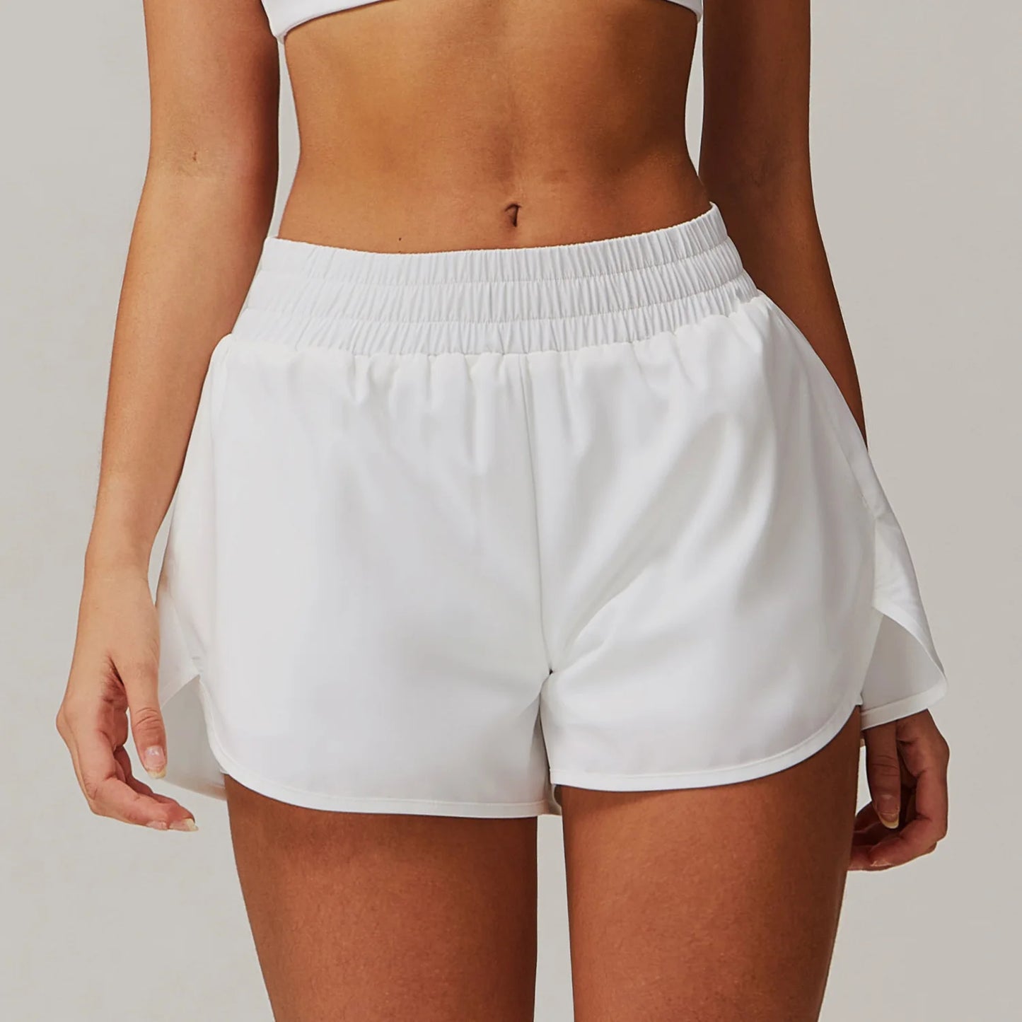 Custom LOGO women's pocket nude quick-drying yoga shorts fake two-piece sports hip-lifting shorts running cycling fitness pants