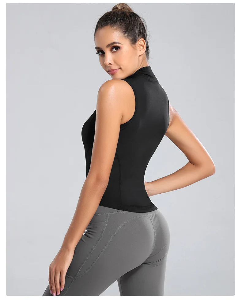 Customized LOGO Women's Outdoor Vest Yoga Suit Running Sports Riding Skinny Sleeveless Slim zipper Vest Tight Fitness Suit