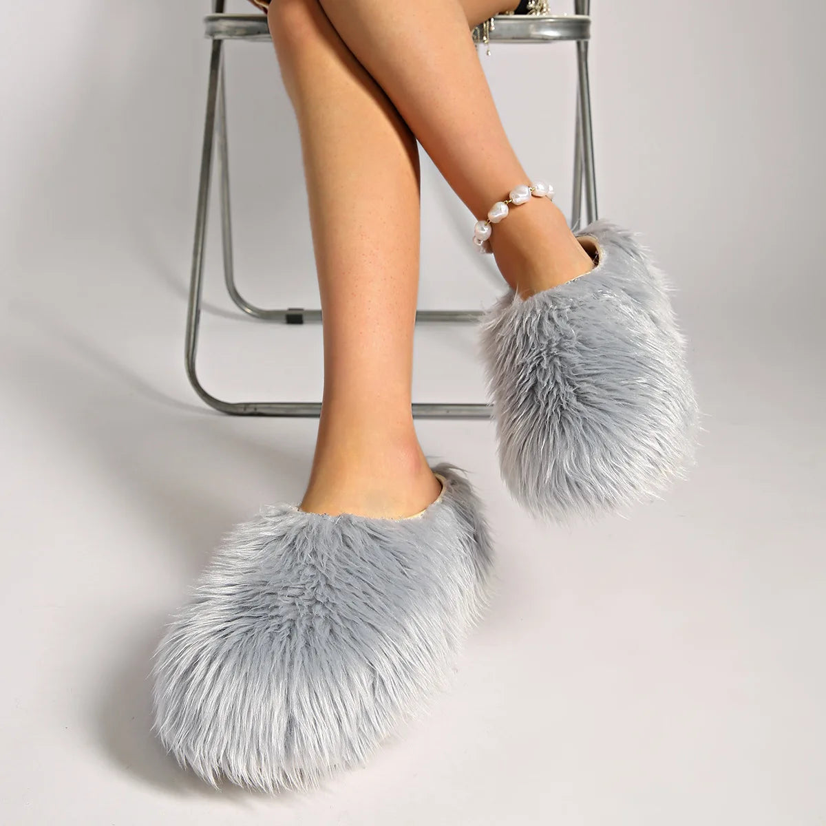 Modern Slippers Women's Faux Fur Adult Platform Mule Shoes Thick Sole Slides