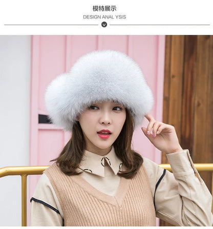 2025 100% Real Fox Fur Hats Women's Russian Ushanka Aviator Trapper Snow Skiing Hat Caps Earflap Winter Raccoon Fur Bomber Hat