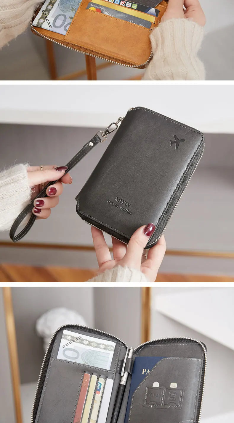 Minimalist and fashionable RFID passport holder multifunctional PU leather travel accessory passport holder wallet holder unisex