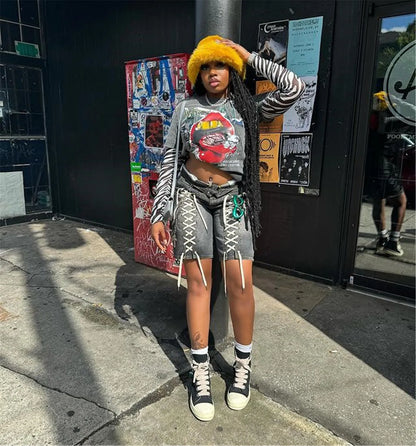 HLJ&GG American Vintage Fashion Bandage Straight Jean Shorts Women High Waisted Button Loose Denim Shorts Female Cowboy Bottom