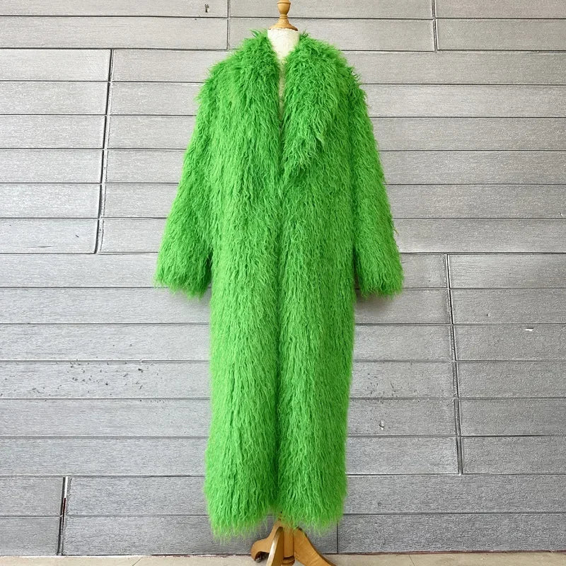 Women Faux Sheep Fur Long Coat Cardigan Thermal Loose Maxi Jackets Plush Coats Female Jacket Autumn Winter Furry Outerwear