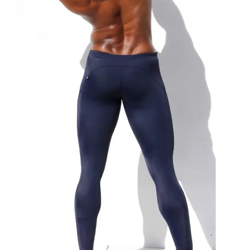 Custom LOGO Fashion Men's Tights Low Rise Sweatpants Stretch Polyester Tights Men's Black Tights Mallas Hombre Sweatpants