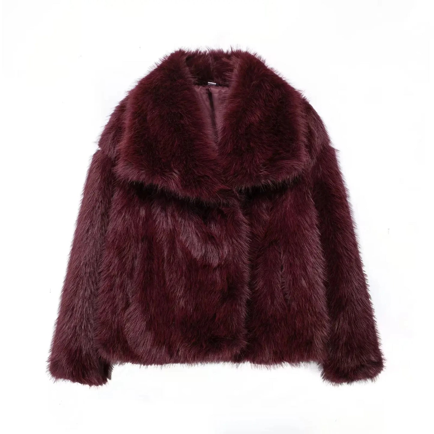TRAFZA Female Vintage Artificial Fur Effect Coats Lapel Warm Plush Long Sleeves Hidden Buttons Autumn Winter Casual Outerwear