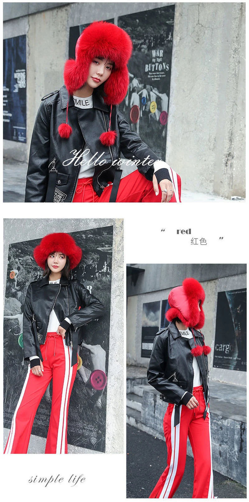 2025 100% Real Fox Fur Hats Women's Russian Ushanka Aviator Trapper Snow Skiing Hat Caps Earflap Winter Raccoon Fur Bomber Hat