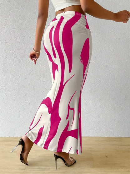 Long Skirts For Women Dressy Casual Graphic Zebra Print Pleated Skirts Spring New Fashion Elastic High Waist Geometry Streetwear