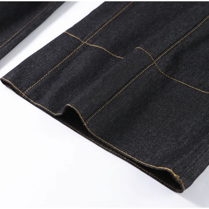 Street Vintage Denim Pants Sets Women Slim Long Sleeve Lapel Single Breasted Jacket Straight Trousers 2025 Spring Lady Outfits