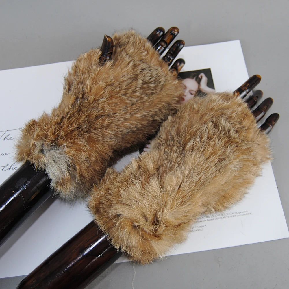 New Arrival Women Knit Fur Mitten Girls 100% Real Genuine Knitted Rex Rabbit Fur Mittens Winter Warm Real Fur Fingerless Gloves