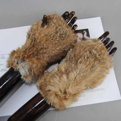 New Arrival Women Knit Fur Mitten Girls 100% Real Genuine Knitted Rex Rabbit Fur Mittens Winter Warm Real Fur Fingerless Gloves