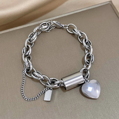 Heart Lock Stainless Steel Charm Bracelet Chunky Gold Plated Chain Love Bracelets Christmas Valentine Gift