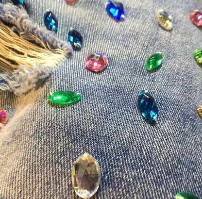 Diamond Beaded Denim Knee Length pants Woman 2025 Summer New Loose High Waist Slimming mid-pants Jeans women