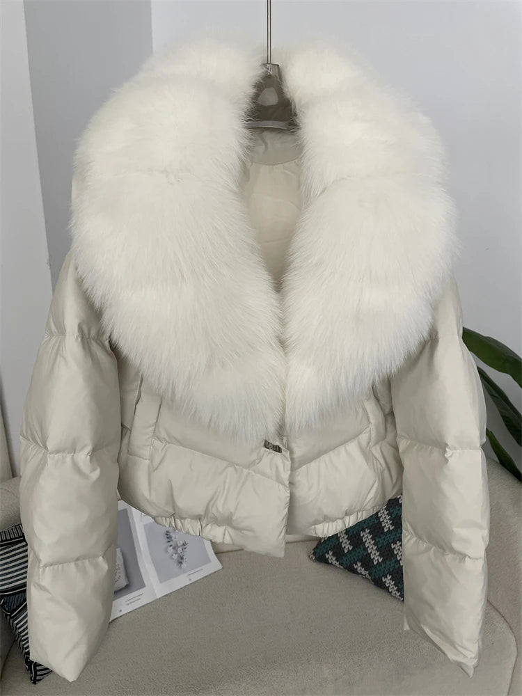 OFTBUY 2025 Big Natural Real Fox Fur Coat Women Autumn Winter Female 90% White Duck Down Jacket Feather Short  Coat Thick Warm
