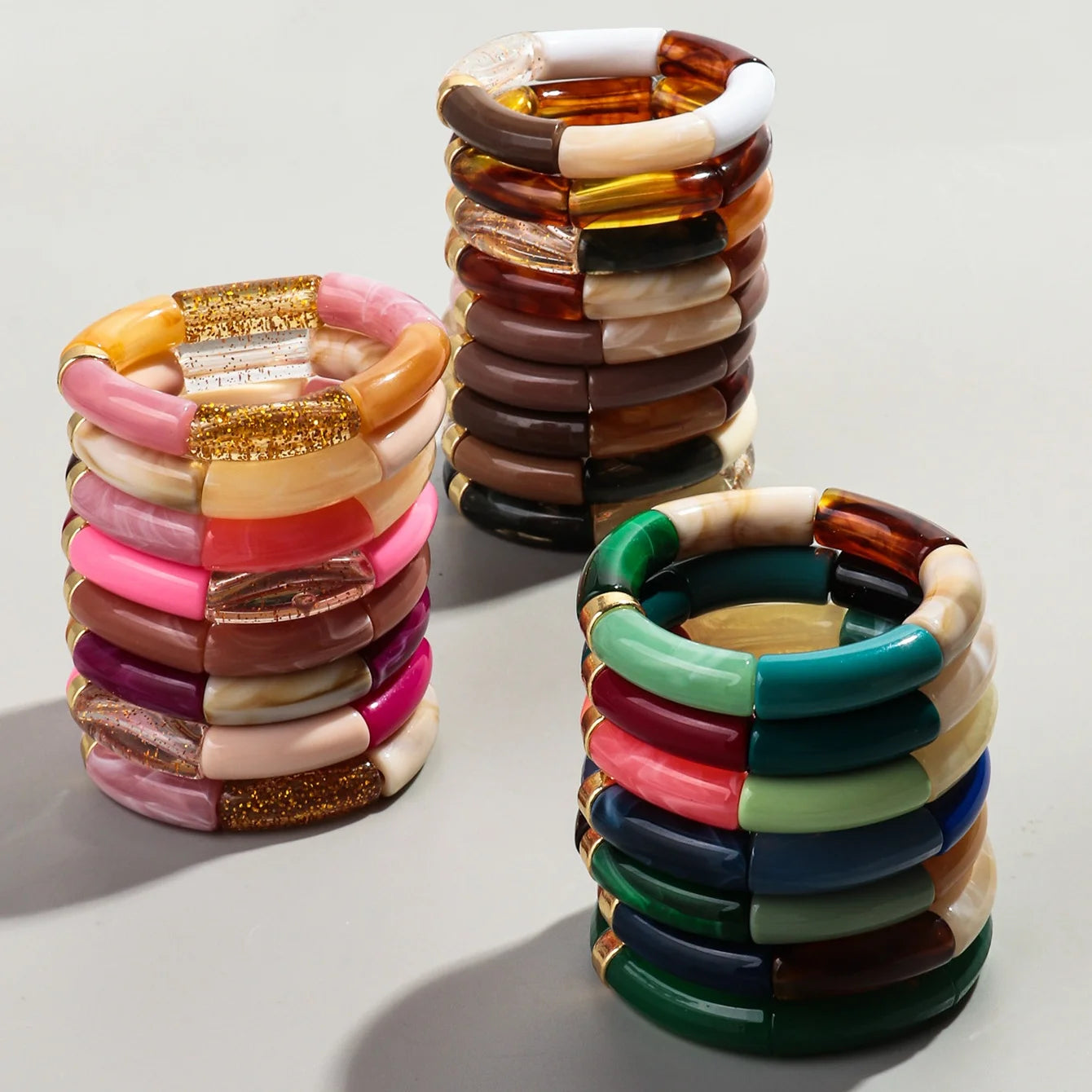 Bohomia New Acrylic Chunky Bamboo Stackable Bracelet for Women Boho Elastic Colorful Tube Beads Braceletes 2025 Fashion Jewelry