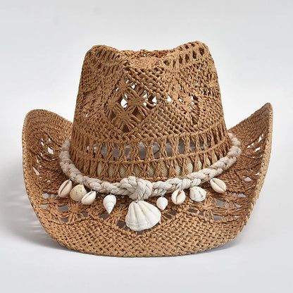 Summer Hand Woven Straw Hat for Women Shell Decoration Holiday Beach Sun Hat Chapeu Panama Feminino