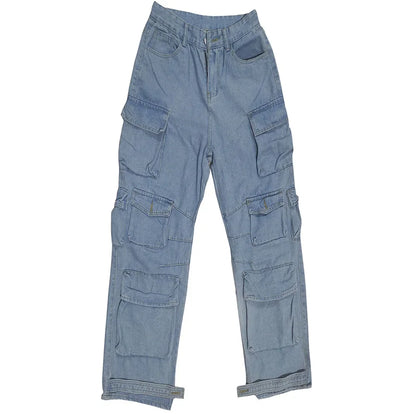 Solid Casual Baggy Cargo Pants for Women Youthful Female Trousers Multi-pocket Fashion Vintage Women's High Waist Wide Pants